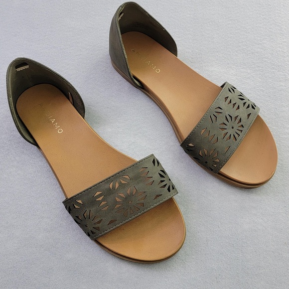 Shoes - Andiamo D'Orsay Open Toe Slip On Flat Sandal Womens 9W Olive Green